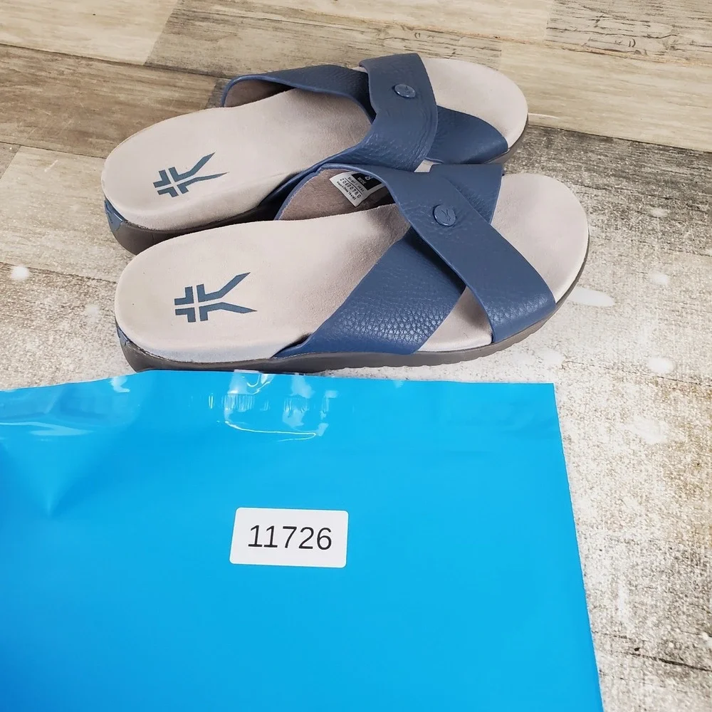 Kuru Breeze Womens Slide Sandal Sz 8 W Mineral Blue Faded Brown Slip On Open Toe